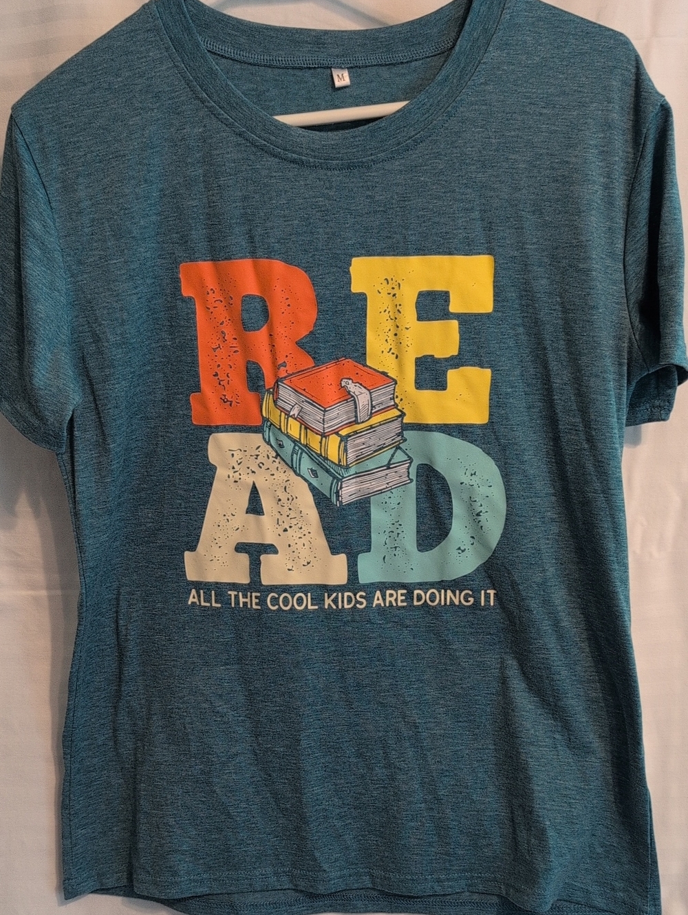 Kids' Teal Read Graphic Tee - Stack of Books Design